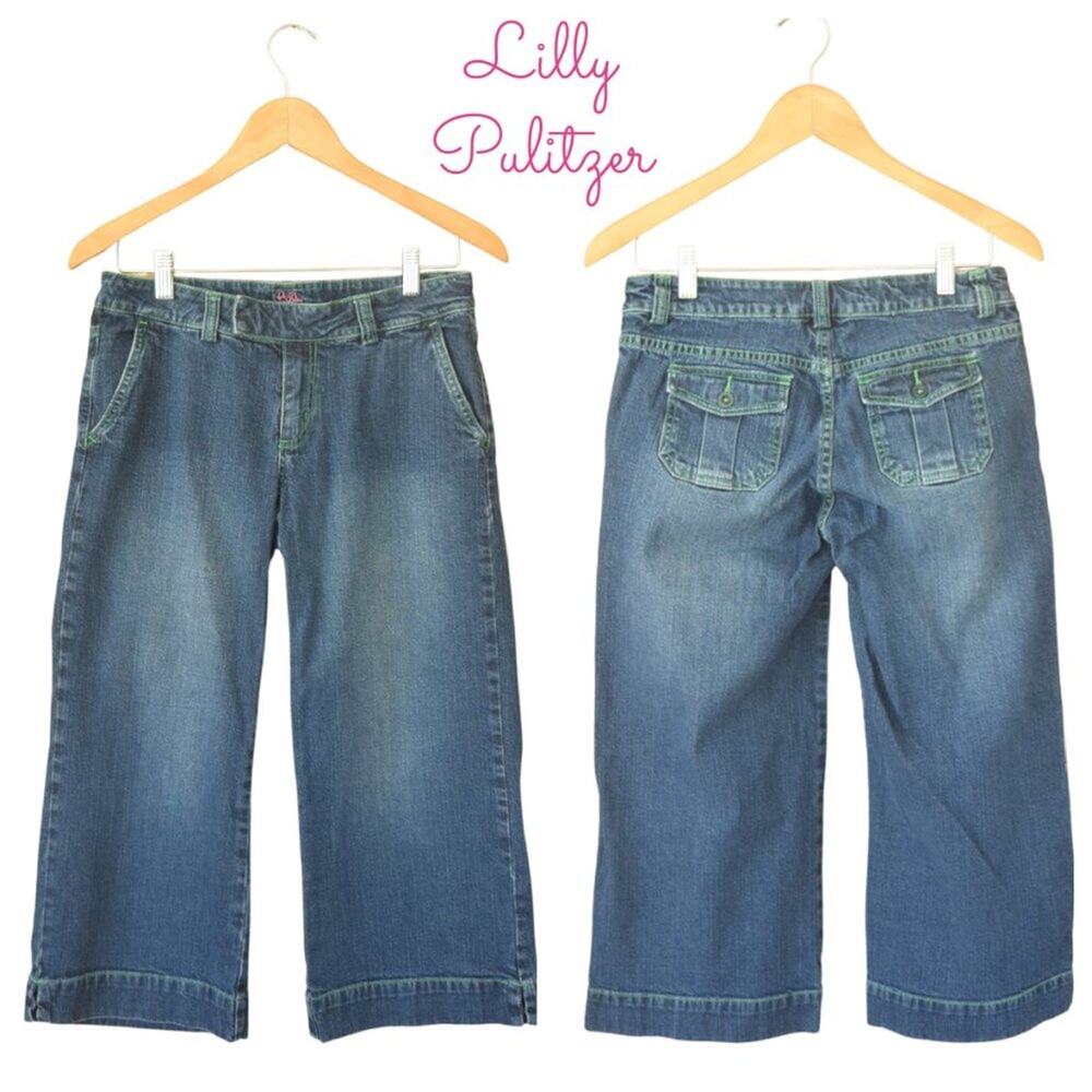 Lilly Pulitzer Wide Leg Crop Jeans White Label Size 2